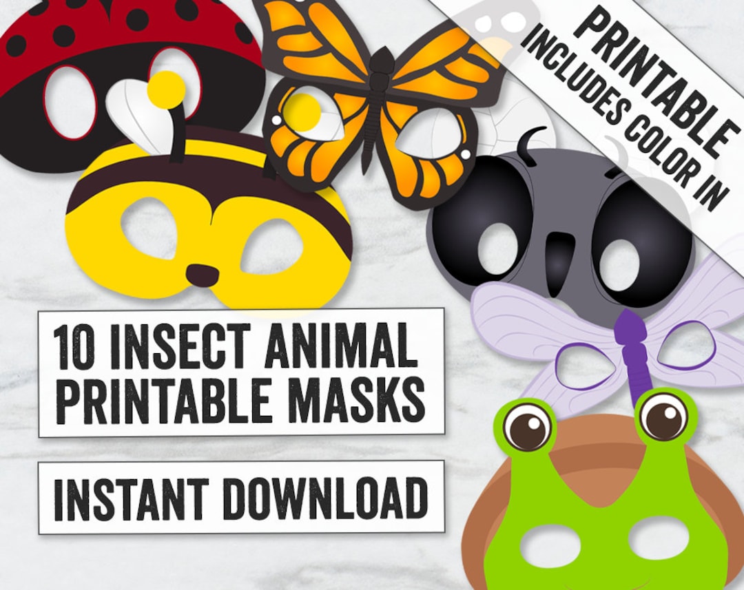 10 Insect Mask Printables, Kid's Bug Masks, Printable Masks for Kids