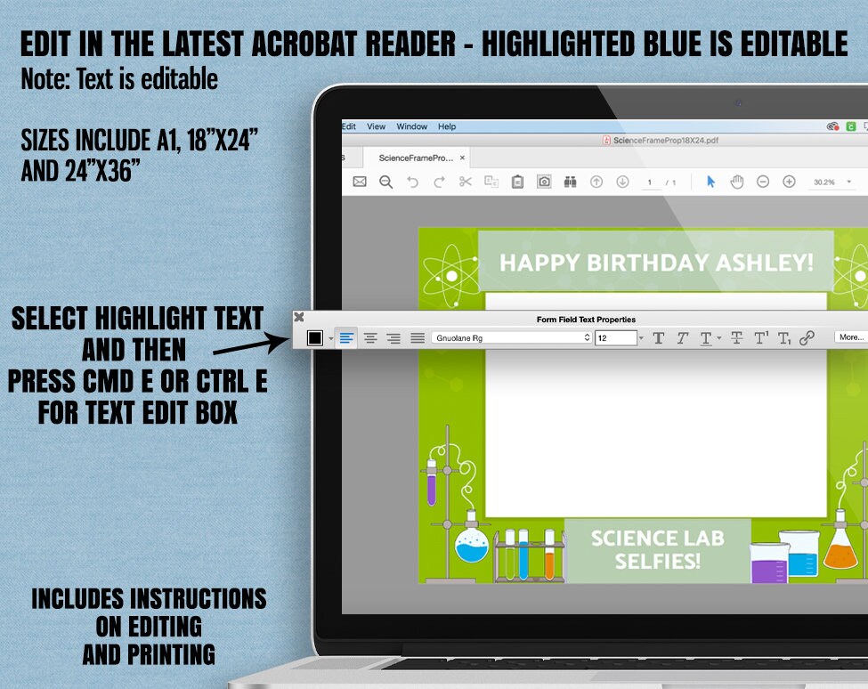 Text Science Frame Printable Science Party Selfie Frame, Add Your Own Text Scientist ...