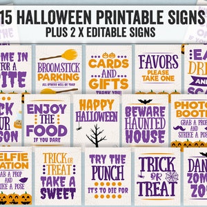 Halloween Party Signs, Printable halloween party signs, Editable halloween signs for party, trick or treat party signs, beware signs, HAL
