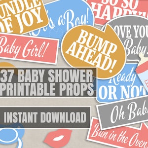 37 Baby Shower Photo Requisiten, moderne Photo Booth Requisiten, Baby Shower Photo Booth Requisiten, photobooth Selfies Requisiten, druckbare digitaler Download