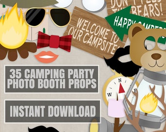 35 Camping Party Photo Booth Props, Campsite themed party props, love glamping party photobooth sign, camper party props, diy camp party