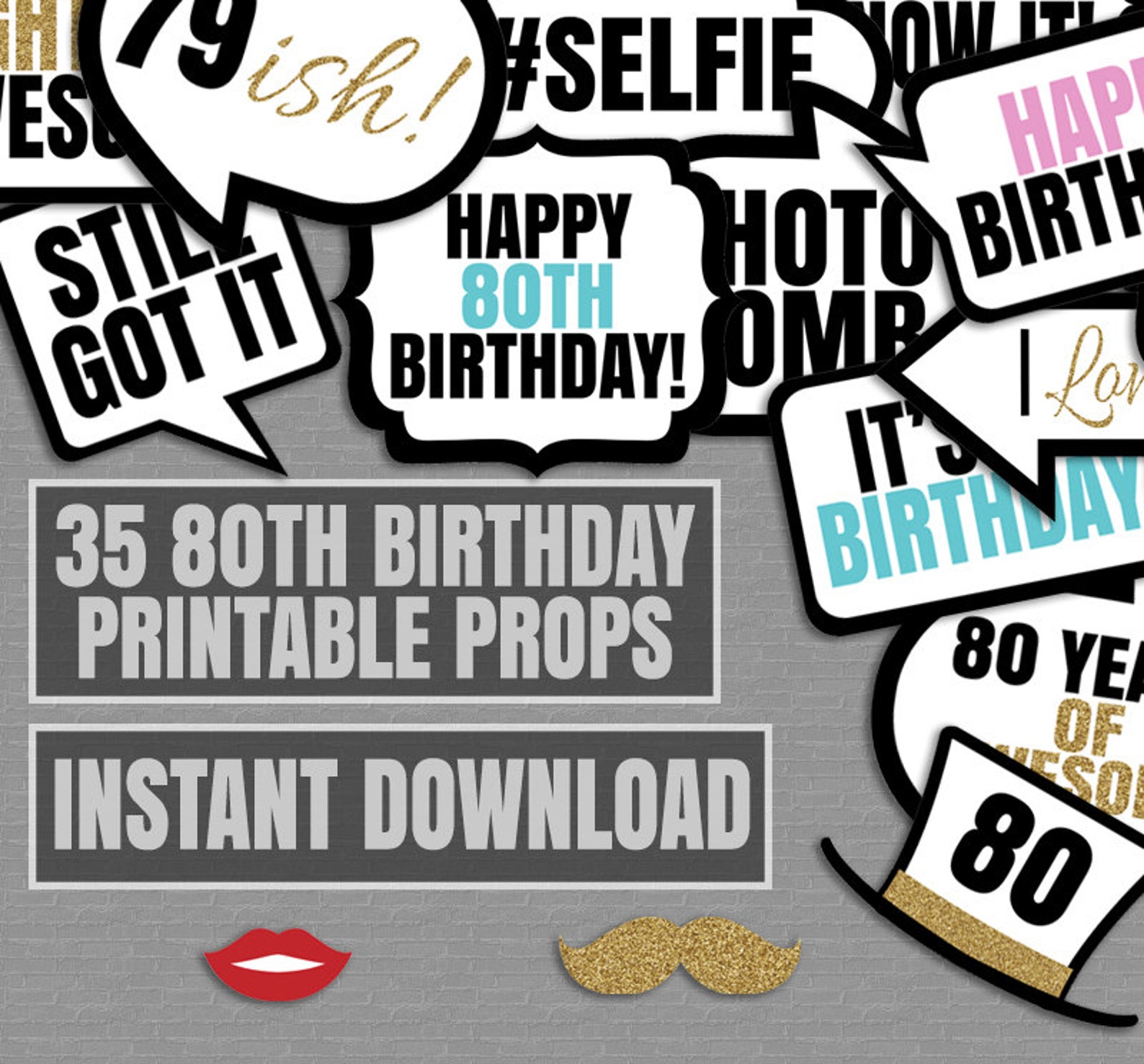 35 80th Birthday Party Printable Props Photo Booth Props - Etsy