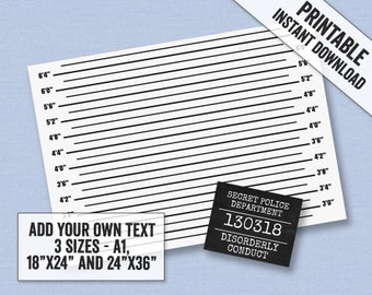 Printable Police line Party Selfie Frame, Printable secret agent party decorations, Add your own text mugshot sign, digital download, SA1