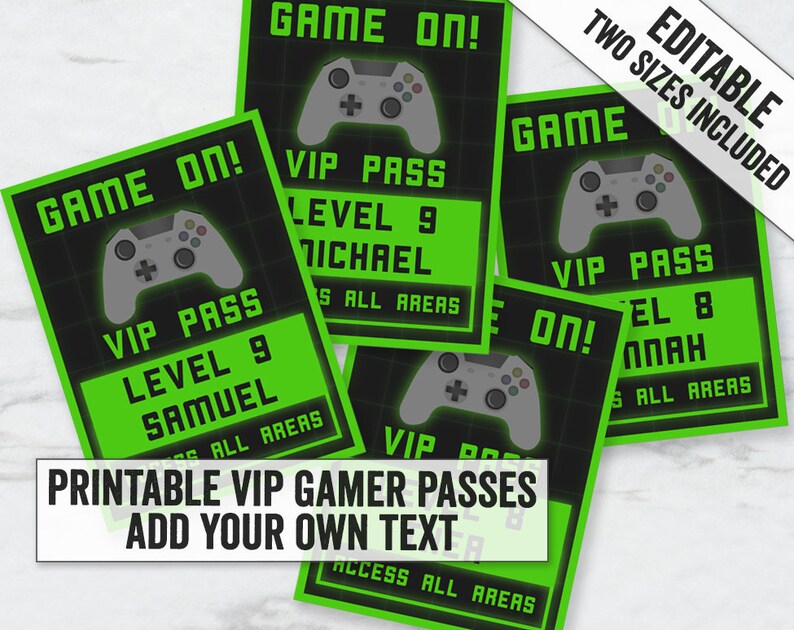 Editable Gamer ID passes template printable gaming party Editable Gamer ID passes template printable gaming party
