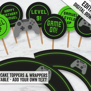 Printable Gaming Party Cupcake toppers and wrapper, editable gamer party cupcake toppers, Game party toppers, gamer cupcakes toppers, GP1