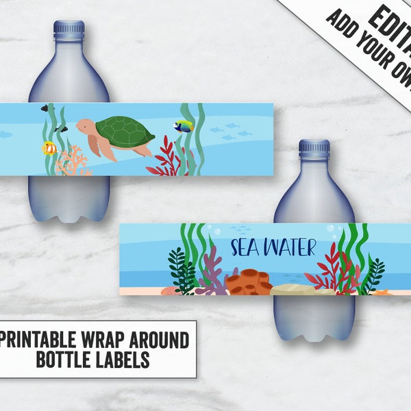 Printable Bottle Wrapper Under the Sea Party Decor, Printable under the sea water bottle wrapper, Bottle wrap under sea printable decor UTS3