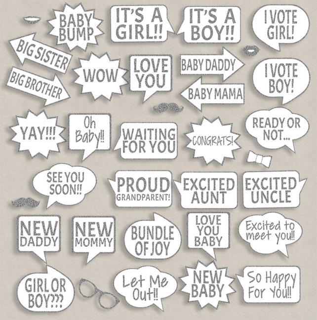 35 Child Shower Silver Glitter Printable speech bubbles props graphic regarding Printable Speech Bubbles referred to as 35 Youngster Shower Silver Glitter Printable speech bubbles props
