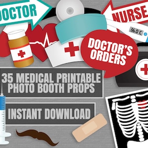 35 Medical Themed Party Photo Booth Props, Doctor props, love medical hospital party photobooth sign, nurse photobooth props, diy party NR1