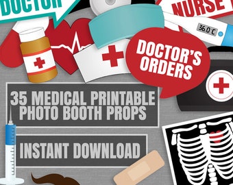 35 Medical Themed Party Photo Booth Props, Doctor props, love medical hospital party photobooth sign, nurse photobooth props, diy party NR1