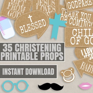 35 Rustic Christening Props, photobooth props for christening, church photo booth props, rustic baptism photo props, diy baptism ideas