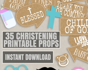 35 Rustic Christening Props, photobooth props for christening, church photo booth props, rustic baptism photo props, diy baptism ideas