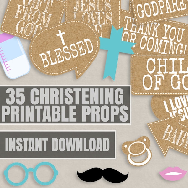 35 Rustic Christening Props, photobooth props for christening, church photo booth props, rustic baptism photo props, diy baptism ideas