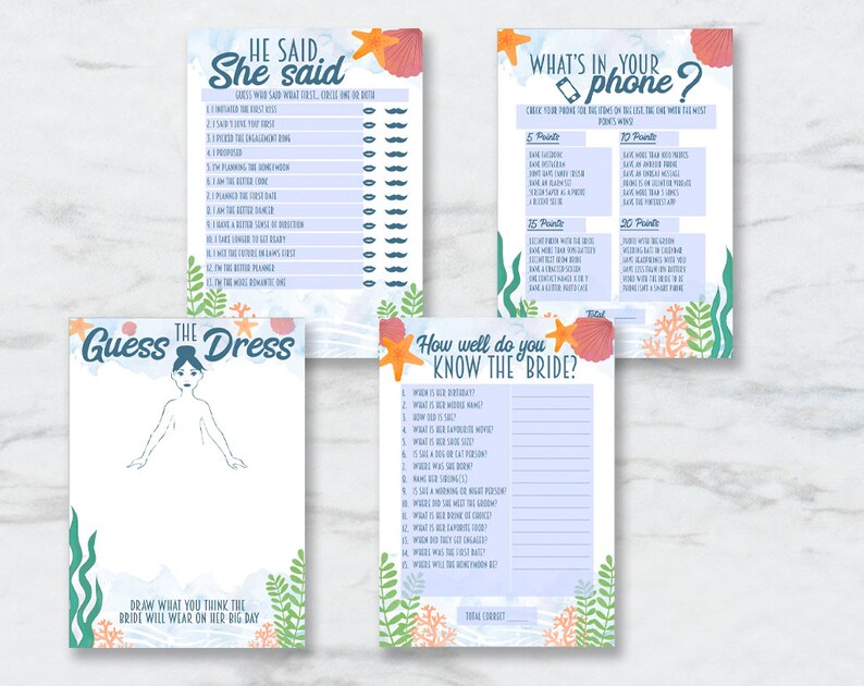 Editable Beach Bridal Shower Game Bundle Edit and Print Your | Etsy
