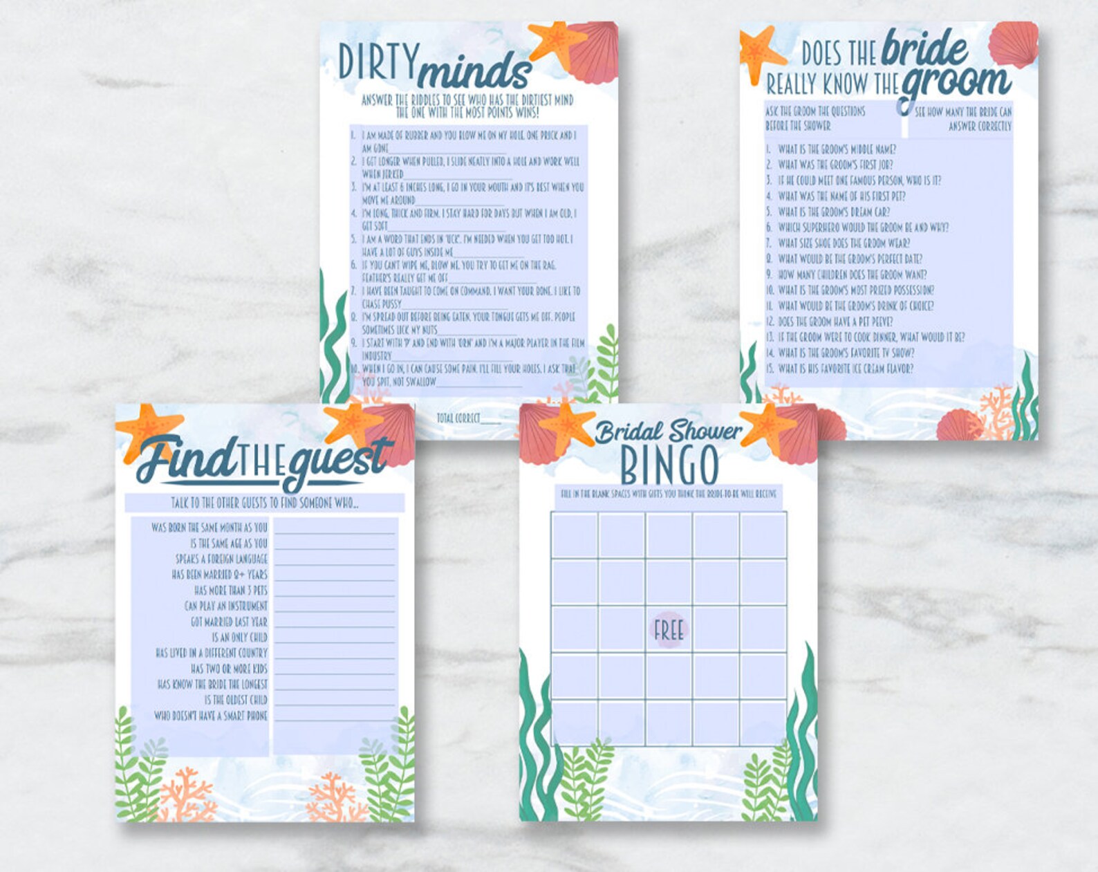 Editable Beach Bridal Shower Game Bundle Edit and Print Your | Etsy