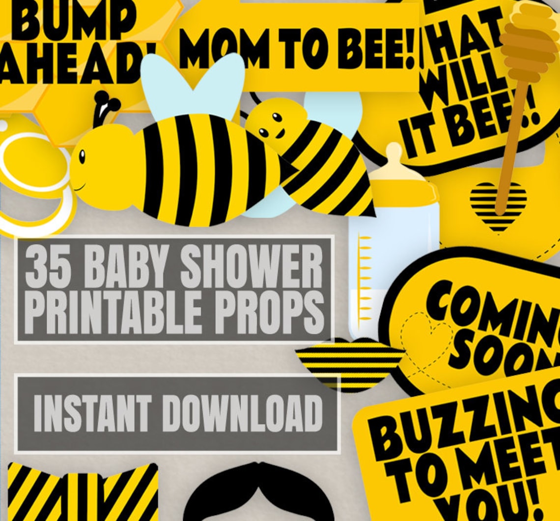 30 Bee Baby Shower Printable Props, Printable Bee Theme Babee Prop ...