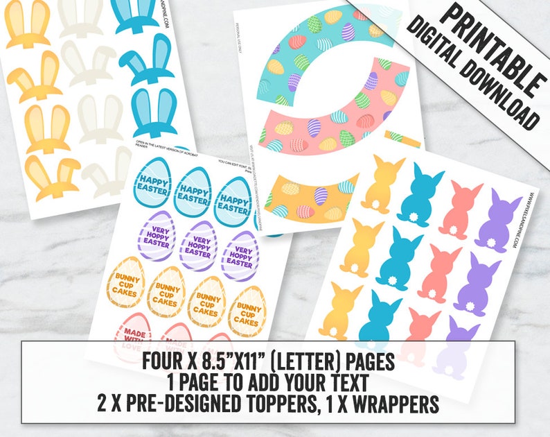 Printable Easter Cupcake Toppers and Wrapper Template - Etsy