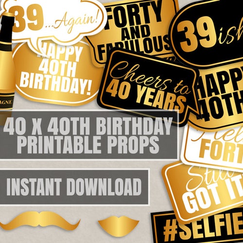 40th Birthday Photo Booth Props Gold Glitter and Black Party - Etsy
