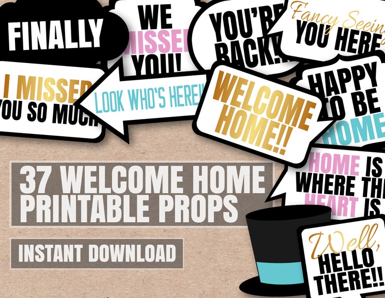 Welcome Home Photo Booth Props Homecoming Party Printable - Etsy