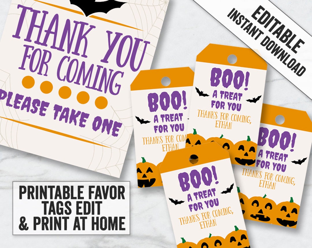 Halloween Printable Party Tags, Editable Halloween Thank You Tags ...