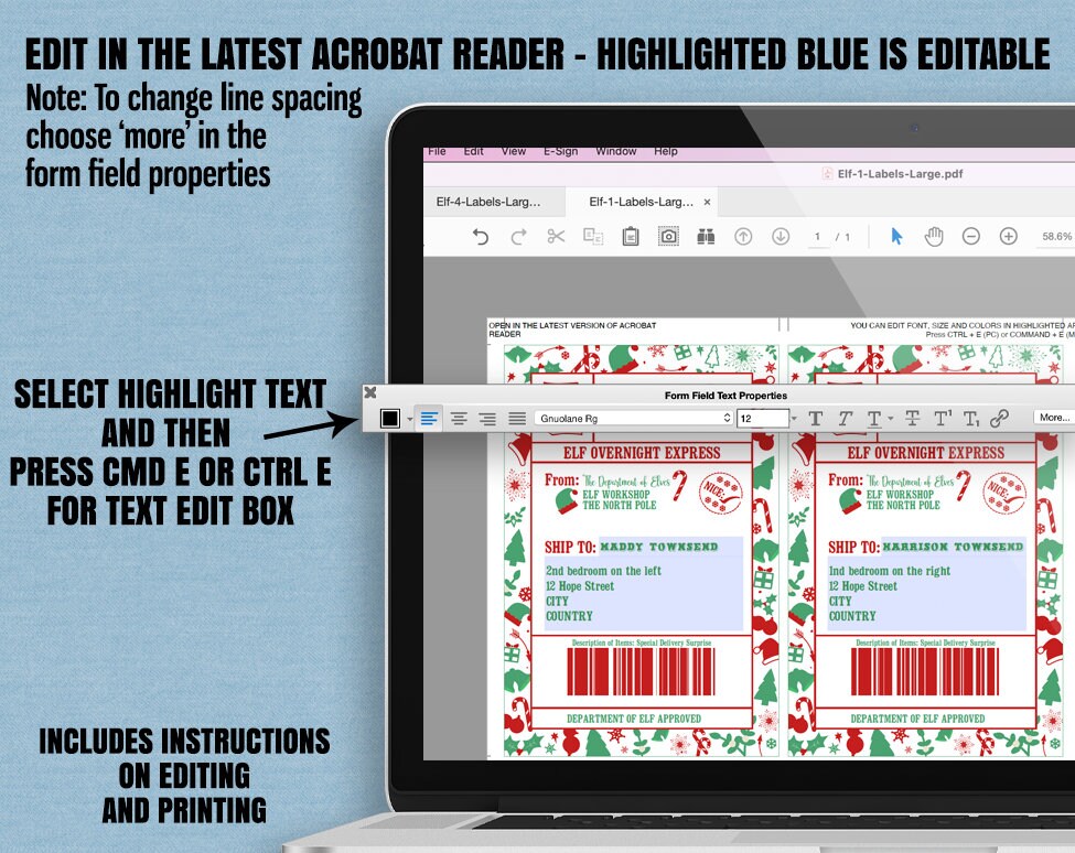 Printable Christmas Fun Shipping Label, Christmas Elf Parcel Label ...