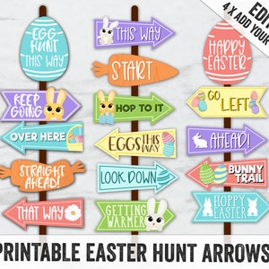 Printable Easter Egg Hunt Signs, Easter Egg Hunt Arrows, Digital Download, Fun Egg hunt signs, Easter hunt decor diy, Easter Egg hunt, EE1