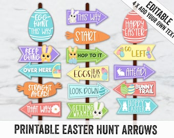 Printable Easter Egg Hunt Signs, Easter Egg Hunt Arrows, Digital Download, Fun Egg hunt signs, Easter hunt decor diy, Easter Egg hunt, EE1