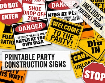 Construction Party Signs Printable, Editable Construction Party Signs, Caution kid's party signs printable, construction signs editable, CN1