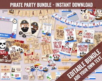 Printable Pirate Party Bundle, Editable Pirate Birthday pack set, Printable pirate themed party decor, digital pirate party ideas, BB10