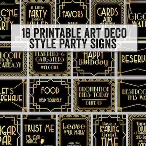 Printable Art Deco Party Signs, Digital Gatsby Party Signs, printable fun gatsby party signs, print at home roaring twenties party signs