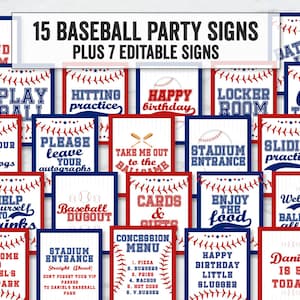 Baseball Party Signs, Printable baseball party signs, Editable Baseball signs for kid's party, base ball party signs, baseball signs, BA1