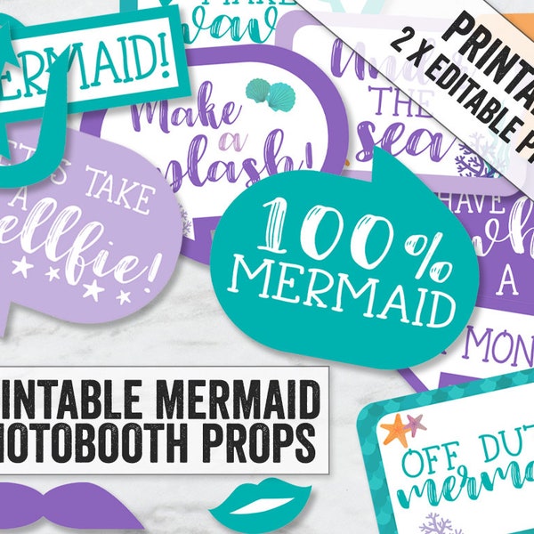 Mermaid Photobooth props, Mermaid Party Photo booth props, Mermaid party selfie props, Photobooth props, girl party photo props, ME1