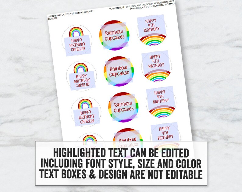 Rainbow Cupcake Toppers and Wrapper Printables Editable | Etsy