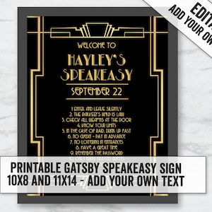 Printable 1920 Party Sign, Digital Gatsby Speakeasy sign, Printable 1920s fun speakeasy sign, editable twenties sign, add your own text, GG1