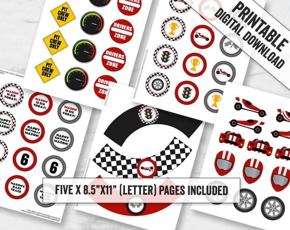 Printable Racing Cupcake Toppers and Wrapper Template - Etsy