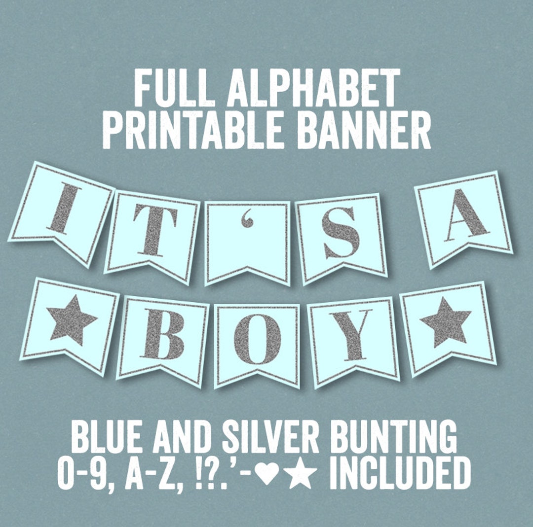 Printable Blue and Silver Banner, Baby Shower Bunting, Diy Bunting ...
