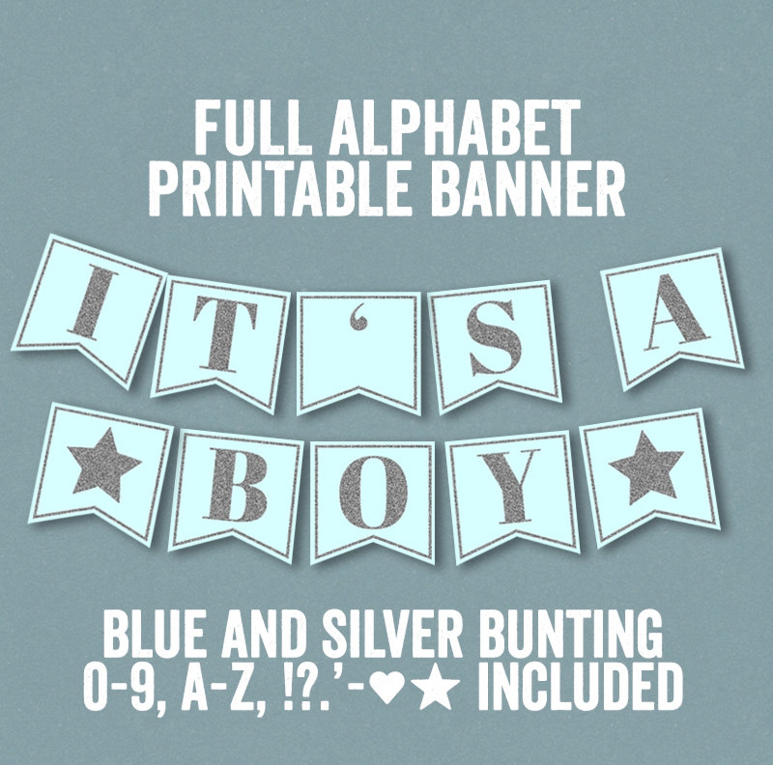 Printable Blue and Silver Banner Baby Shower Bunting Diy - Etsy