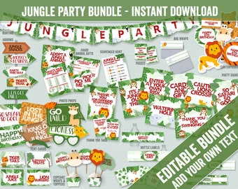 Editable Jungle Party Bundle, Printable Jungle Safari party pack, Printable jungle party set, editable jungle animal party, kids party, JS1