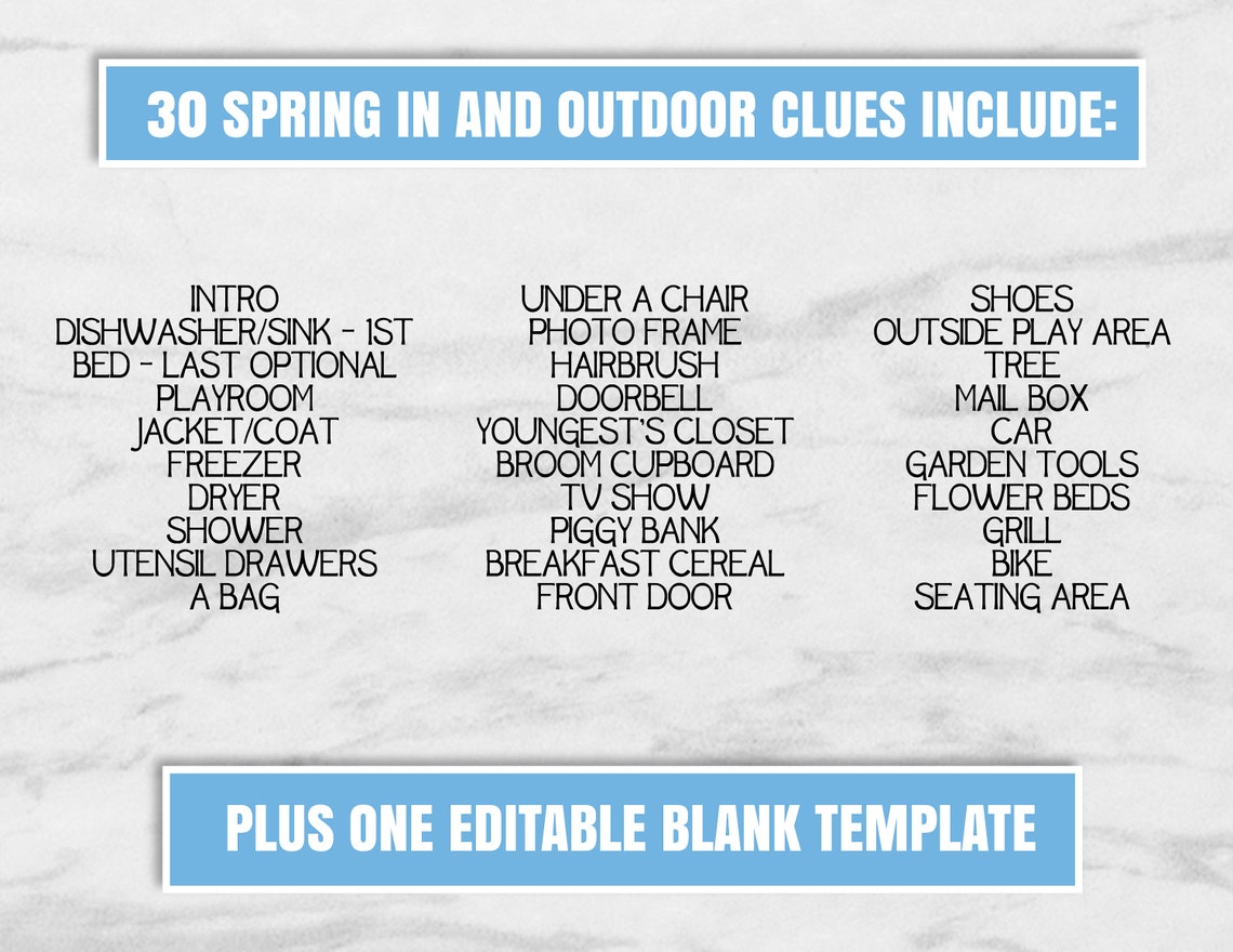Printable Spring Treasure Hunt Clues, Instant Download Spring Treasure ...
