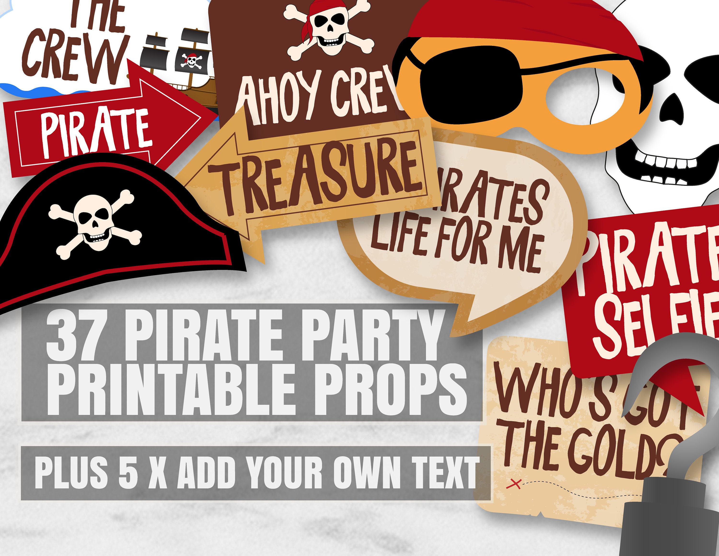 Pirate Photo Booth Props Printable, Pirate Party Themed Props, 42