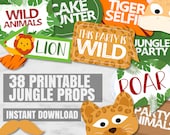 38 Jungle Party Photo Booth Props, Printable Jungle themed party props, Printable Safari party, photobooth sign for jungle safari party JS1