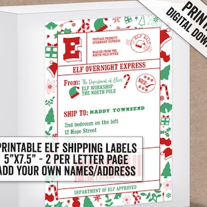 Printable Christmas Fun Shipping label, Christmas elf parcel label, Printable fake shipping label for elves, christmas kids digital download