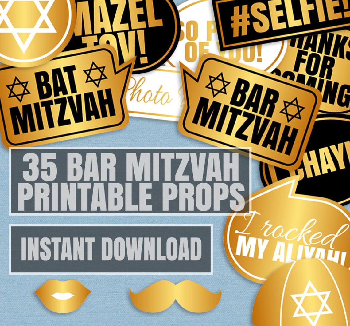 35 Bar Mitzvah Party Props Bat Mitzvah Photo Booth Props Etsy