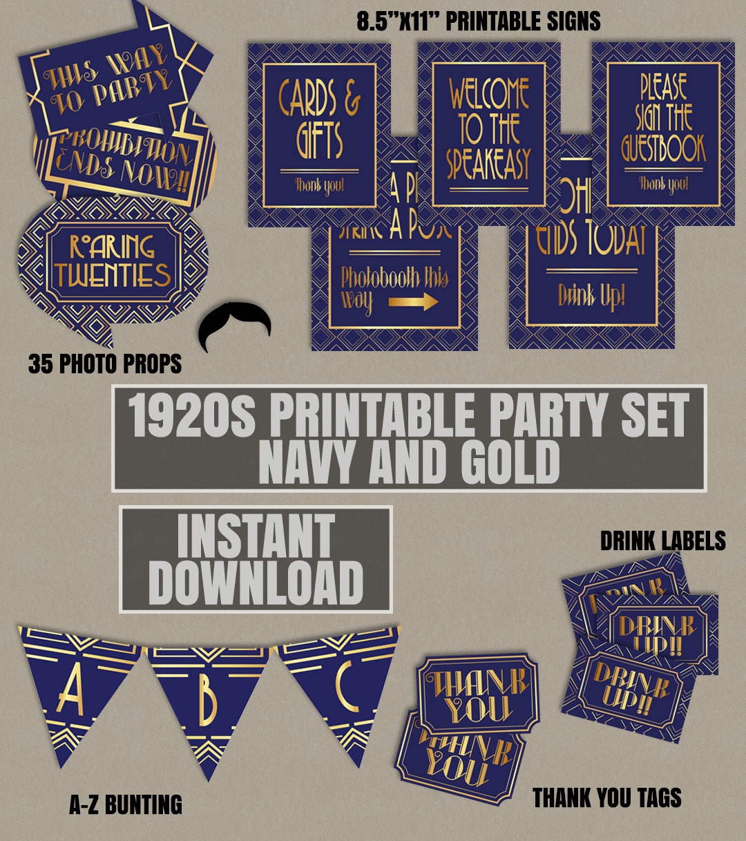 printable-navy-1920s-party-set-prohibition-era-party-theme-navy-and-gold-decor-navy-blue-gatsby-party-theme-ideas-printable-party-set-etsy