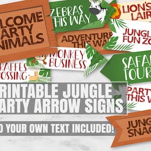 Jungle Party Printable Arrows, Jungle Safari Arrow Signs, Printable Jungle Safari Party signs, Editable Jungle Arrows, Printable Safari JS1