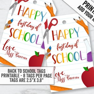 Zurück zu Schule Geschenkanhänger, glücklicher erster Tag in der Schule Geschenkanhänger druckbar, druckbarer glücklicher erster Taganhänger, digitaler Download zurück zum Schulanhänger