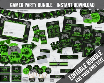 Editable Gamer Party Bundle, Printable Gaming party pack, Printable video game party set, editable gamer party, boy's party printables, GP1