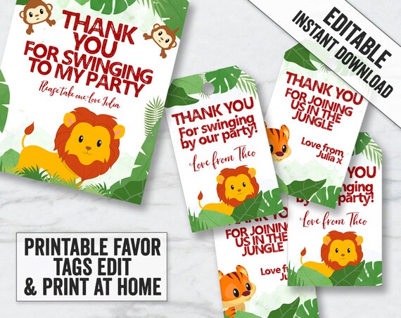 Jungle Party Printable Tags Thank You Favor Tags for Jungle | Etsy
