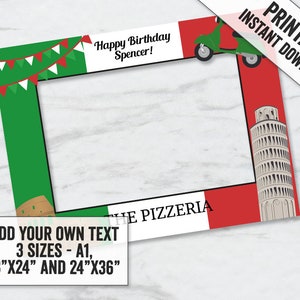 Printable Italian Party Selfie Frame, Add your own text Italian Photobooth frame, italy party, pizza party frame prop, digital download, IT1