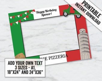 Printable Italian Party Selfie Frame, Add your own text Italian Photobooth frame, italy party, pizza party frame prop, digital download, IT1