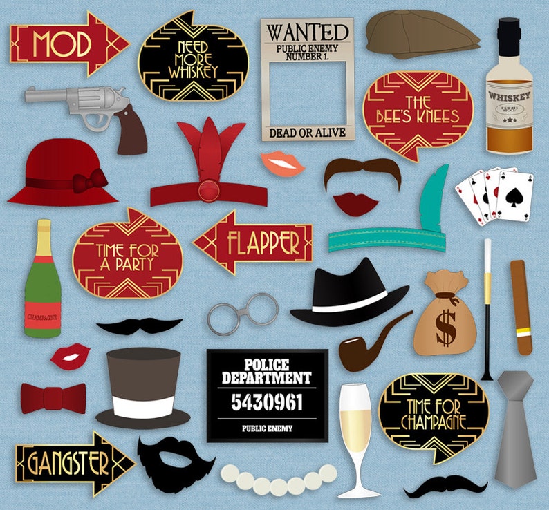 Printable 1920s Gangsters Photo Booth Props, 1920s Mobs, Gangsters and ...